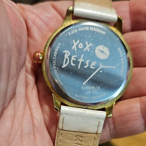 Betsey Johnson Gold-Tone Floral Dial Watch with White Strap - Picture 2 of 5